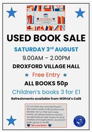 Book Sale - Saturday 3rd August Droxford Village Hall 9.00am - 2.00pm